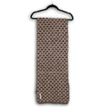 Hand-knitted brown and cream Himalayan wool muffler with a traditional all-over geometric pattern, ethically made by indigenous Lahaul Valley artisans for sustainable luxury fashion